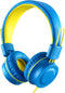 Noot Products K33 Kids Headphones, Foldable Stereo Wired On-Ear Headset with 5ft Long Cord, Electric Blue