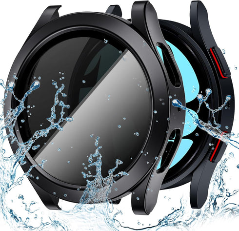 Goton Waterproof Case for Galaxy Watch 6, Tempered Glass Face Cover for Samsung Watch 6 Accessories 44mm, Privacy Black