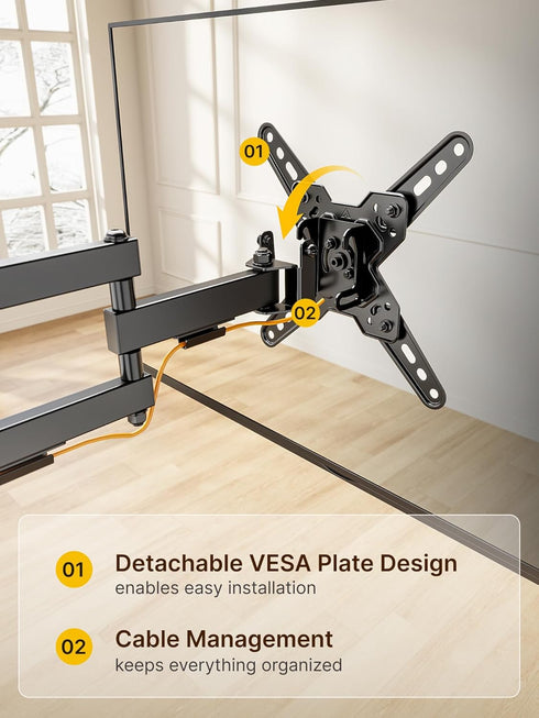 monTEK 13-43 Inch 200x200mm, 44lbs Full Motion TV Wall Mount Bracket for Most LED LCD Flat Screen TVs & Monitors