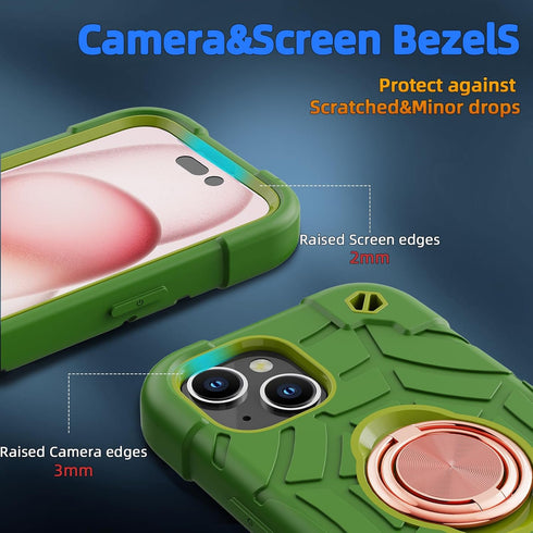 KCJ iPhone 15 Case (6.1") - Avocado, Soft Silicone + Hard PC, Full Body Protection, Includes 2 Screen Protectors & Ring