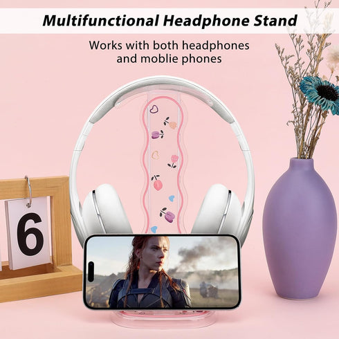 CamyCosy Headphone Stand Gaming Headset Holder for Desk, Clear Tulip Flowers Pattern Cellphone Stand for All Headphones
