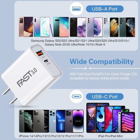 5 Pack USB C Wall Charger Block Boxeroo Dual Port PD Fast Charging Adapter for iPhone 13 12 11 Pro Max & Google Pixel