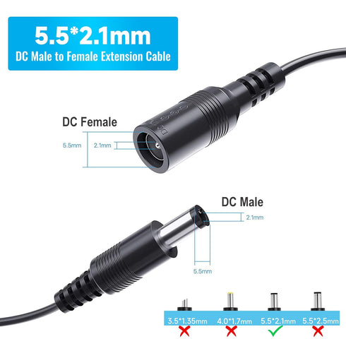 4 Pack 10ft/3M DC Power Extension Cable,12V DC 5.5mm*2.1mm Power Adapter Cord for 12V CCTV Security Camera, DVR, NVR, Baby Monitor, LED Strip String Light, Router and More Devices (Black)