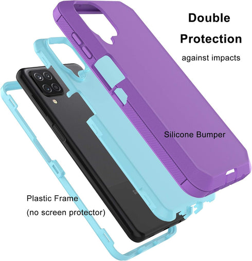 Heavy Duty Armor Case for Samsung Galaxy A12 6.5", Rugged Shockproof Dual Layer Hybrid Cover with Silicone Bumper,