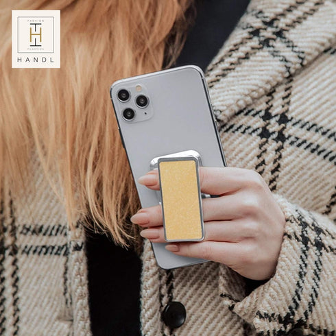 HANDL New York Yellow Glitter HANDLstick Silver Glitter Grip and Stand for Smartphone