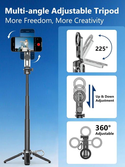 USKEYVISION 4 1 Recording(MPT-02) Magnetic Pocket Selfie Stick for iPhone with Light for MagSafe in Portable Pocket
