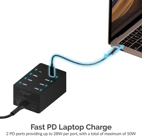 SABRENT 100 Watt 8 Port USB Rapid Charger, Family Sized, UL Certified, 2 PD Ports (AX-ADPD)