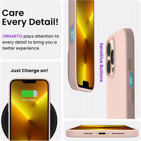 ORNARTO Slim Liquid Silicone Case for iPhone 13 Pro Max 6.7", Full Covered Soft Gel Rubber, Sand Chalk Pink