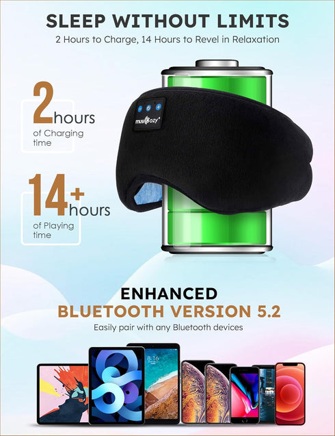 MUSICOZY Sleep Headphones, Bluetooth 5.2 Headband Sleeping Eye Mask, Wireless Music Earbuds for Side Sleepers