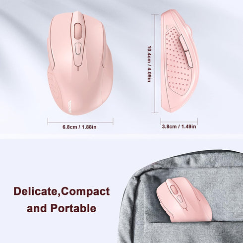 TECKNET Wireless Mouse, 2.4GHz Ergonomic Computer Mouse, Portable Cordless Mice, Mouse for Laptop, 6 Buttons USB Mouse for Chromebook, Ergo Grip, 24 Months Battery - Pink by TECKNET