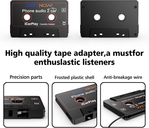 DIGITNOW Cassette 3.5MM Smartphone/MP3 3.7Ft Car Audio to Aux Adapter, Aux Audio Cable Tape Player for Player/CD