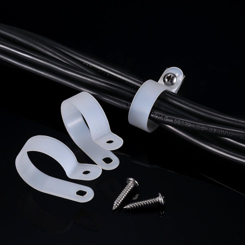 Hicarer 50 Pack R-Type Cable Clip Wire Clamp, Nylon Fastener Clips with Screws for Wire Management