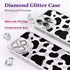Cute Aesthetic iPhone 14 Pro Case - Glitter Clear Milk Cow Print Cover with Camera Protector & Wrist Strap for Women,