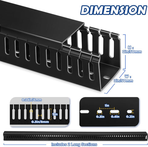ZhiYo 2x2in Cable Raceway, Server Rack Cable Management Under Desk Cord Organizer, Electrical Safe PVC Cable Hider Open
