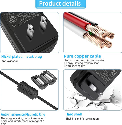 TKDY 24V Power Supply for LED Strip Lights, 24Vdc 1.5A AC Adapter Charger Cord for 24 Volt Devices