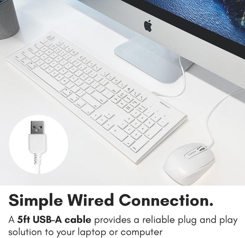 Macally Full Size USB Wired Keyboard for Mac and PC, Plug & Play with 15 Shortcut Keys for Easy Controls & Navigation