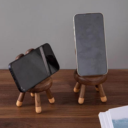 Yienning Cute Walnut Chair Cellphone Holder Stand Mini Chair Shape Phone Holder Rabbit Ears Phone Stand Desk Ornament