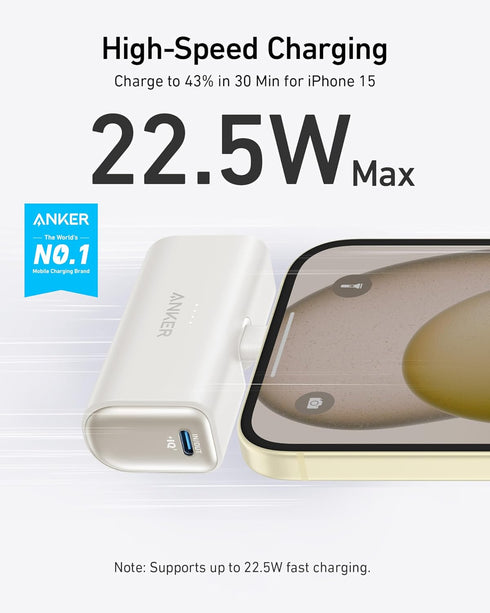 Anker iPhone 16 Portable Charger, Nano Power Bank with Built-in USB C Connector, 5000mAh 22.5W for iPhone 16/15 Series