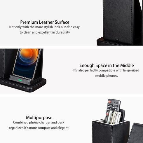 Wireless Charger with Desk Organizer, Charging Station for iPhone 14/14 Pro/13/12/11/Samsung Galaxy S23/S22/S21