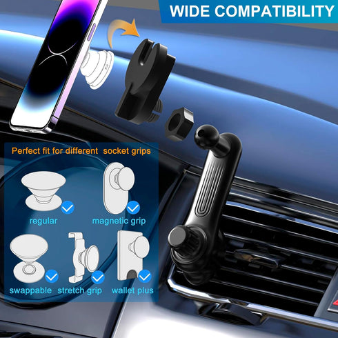 Car Phone Holder for Socket Mount, Air Vent Phone Holder for Pop Grip, 360° Adjustable AC Vent Clip for All Smartphones