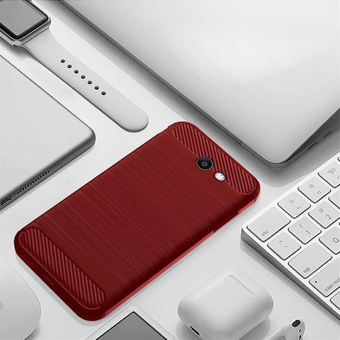 Asuwish Phone Case for Samsung Galaxy J7 Prime 2017 J7V S727VL with Tempered Glass Protector, Red Soft Silicone Cover
