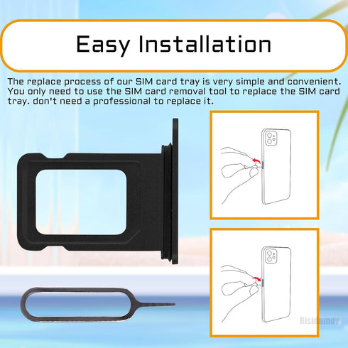 Black SIM Card Slot Replacement for iPhone 12, Single SIM Version Card Tray Holder Adapter with Waterproof Rubber Ring