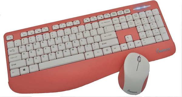 Impecca Pink Wireless Keyboard and Mouse Combo - Full-Sized Ergonomic Keyboard with Palm Rest, Spill Resistant