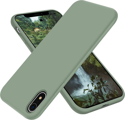OTOFLY iPhone XR Case, Calke Green Soft Silicone Bumper, Full-Body Protection for Apple iPhone XR 6.1 inch.