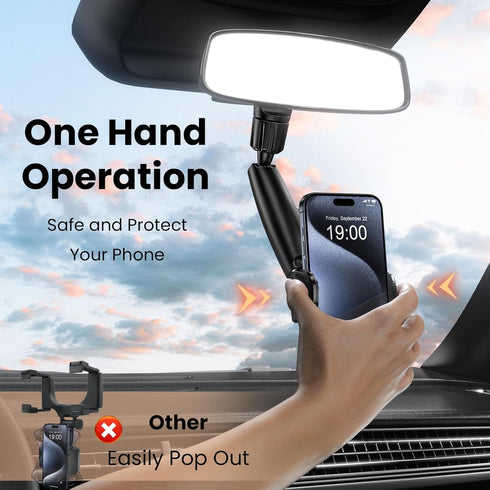 Car Phone Holder, 360° Rotating Rear View Mirror Phone Holder for All 4-7 Inch iPhone and Android Cell Phones