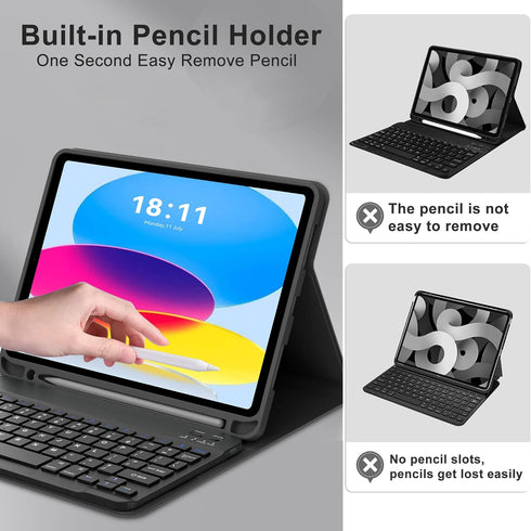KVAGO iPad 10th Generation Case with Bluetooth Keyboard, Detachable Wireless Keyboard, Auto Wake/Sleep