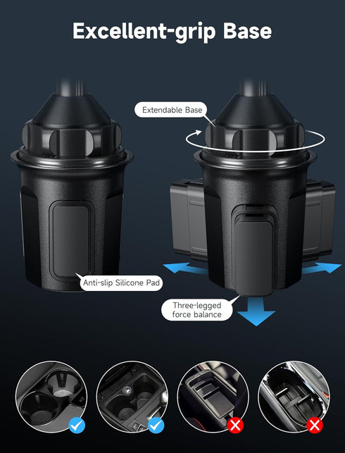 JSAUX Car Cup Holder Phone Mount, Metal Long-Arm Ultra Stable Holder for Car Cupholders, Adjustable for iPhone 16 15