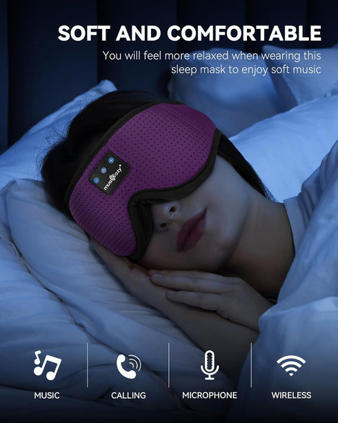 MUSICOZY 3D Sleep Headphones Mask, Wireless Bluetooth Headband Headphones for Side Sleepers, Unique Gifts - Purple