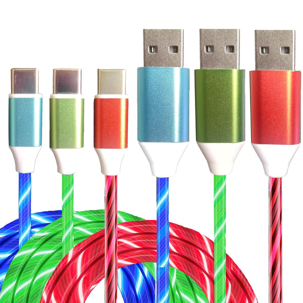 3 Pack LED USB C Charging Cable, Light Up Type C Charger, Fast USB-C to USB-A Charge Cord, Compatible with Samsung