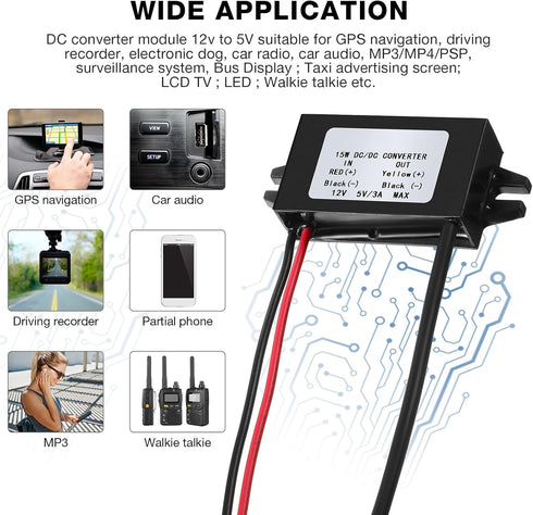 Weewooday 12v to 5v DC Converter Buck Module, USB Output Power Adapter, DC Car Power Converter Regulator (1 Piece)
