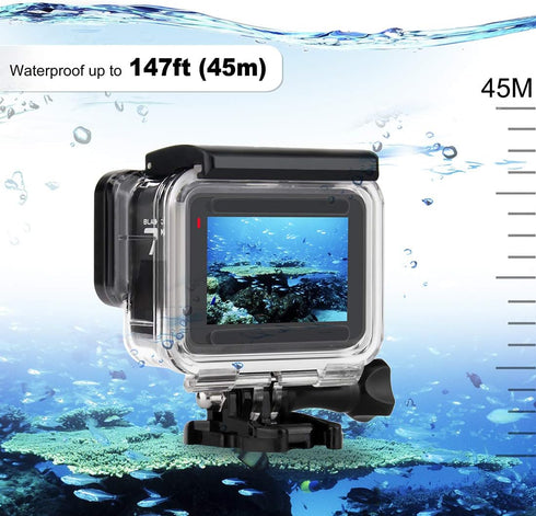 Waterproof Housing Case with Dive Filter for GoPro Hero 7 Black, Hero 6 Black, Hero 5 Black, 45 Meters Underwater