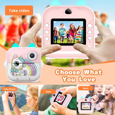 Instant Print Camera for Kids, Christmas Birthday Gifts, Selfie Digital Camera with 1080P Videos, Portable Toy for Ages