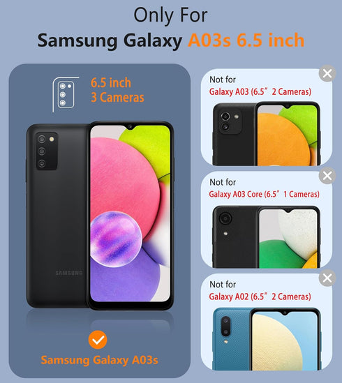 BNIUT Black Matte Samsung Galaxy A03s Case - Dual Layer Shockproof Heavy Duty Cell Phone Cover with Non-Slip Textured