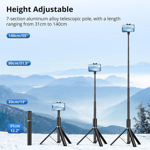 SYNCWIRE 55" Selfie Stick Tripod, Extendable Aluminum Phone Tripod with Bluetooth Remote, Compatible with Smartphones