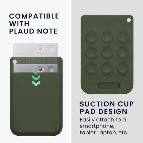 kwmobile Dark Green Silicone Cover for PLAUD Note AI Voice Recorder with Suction Cup Mount