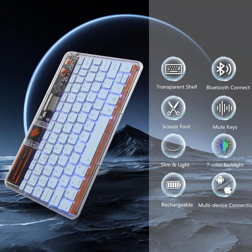 Bluetooth Keyboard for iPad, 10-inch Wireless Keyboard for PC Tablet Phone, Rechargeable Multi-Device RGB Backlit