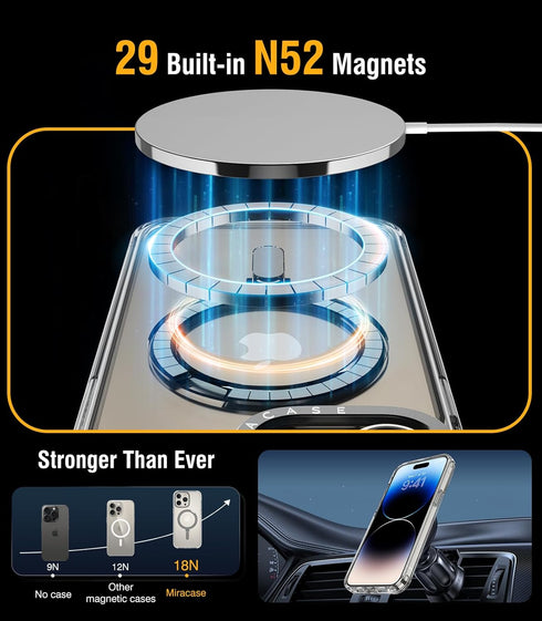 Miracase Designed for iPhone 15 Pro Case - Clear Glitter, Compatible with MagSafe, Magnetic Ring Holder, Shockproof