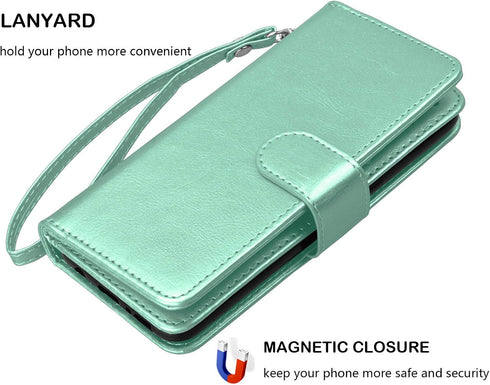 NJJEX Wallet Case for Samsung Galaxy A20 & A30, PU Leather ID Credit Holder Folio Flip with Lanyard, Mint.