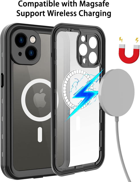 iPhone 13 Magnetic Waterproof Case, Shockproof Compatible with MagSafe, Built-in Screen Protector, Clear