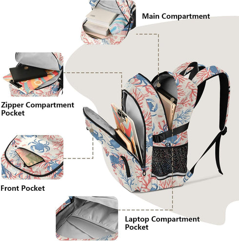 Backpack Backpack Daypack ALAZA School for Teen Girls Boys Ocean Crab Coral Kids Purse College Laptop Bookbag Casual