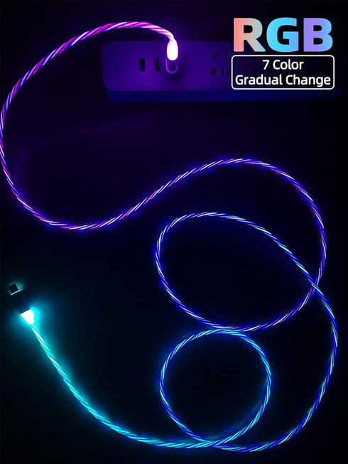 USB Cable 3A Type C 6.6ft/2m with RGB LED Light, Fast QC3.0 Charger for Galaxy S20/S10/S9 Plus/Note 20/Switch/LG V30.