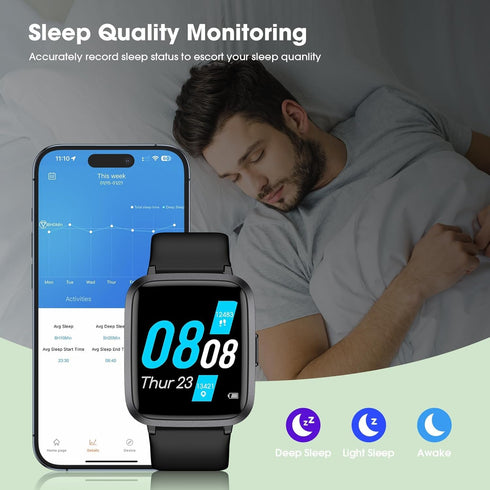 Smart Watch Touchscreen Fitness Tracker with Heart Rate & SpO2 Monitor, 5ATM Waterproof for iPhone and Android