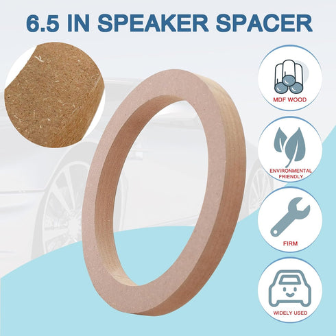 Universal 6.5 Speaker Spacer: 2×6.5 Wooden MDF Speaker Rings for Cars, Boats, Trucks, RV