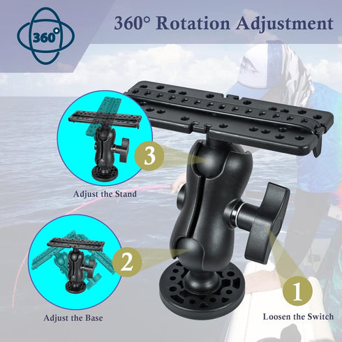 Fish Finder Mount Base, Universal 360° Rotation Ball-Mount Bracket for Marine Boat Kayak, Nylon & Stainless Steel