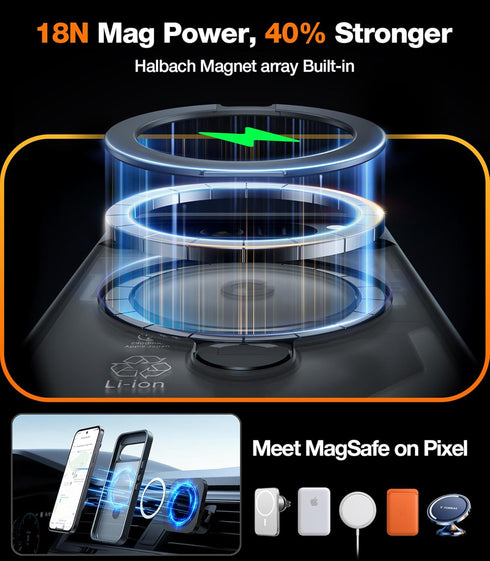 TORRAS 360° Spin Magnetic Stand for Google Pixel 9 Pro Case - 12FT Military Protection, Compatible with Magsafe,