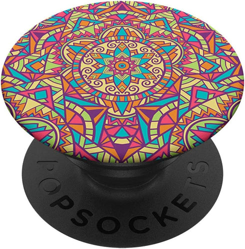 Cute Mandala Colorful Pink Yellow Flower Shape PopSockets Swappable PopGrip